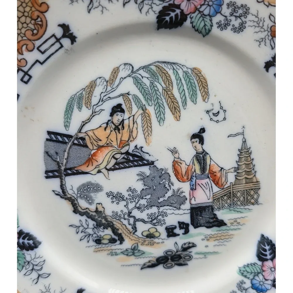 Antique K&G Luneville France Timor Chinoiserie Plate Ironstone Transferware